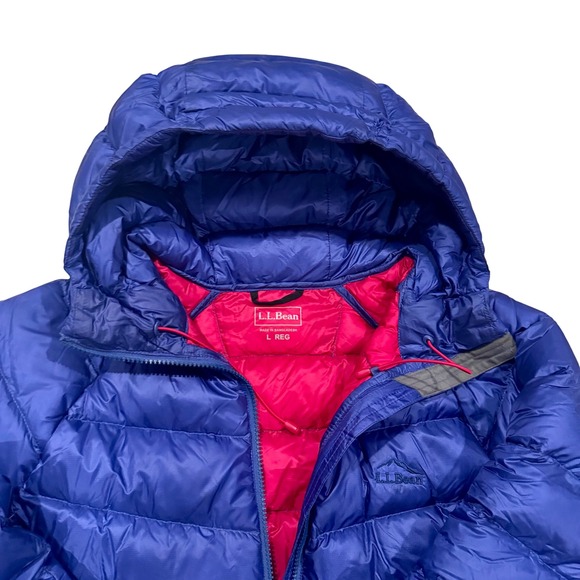 L.L. Bean DownTek Puffer Jacket Women L Blue Hooded Pertex Goose Down EUC - Picture 3 of 9